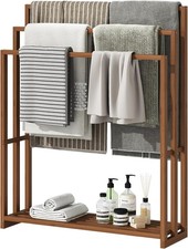 Standing Towel Rack for Bathroom 39.4''H Bamboo Blanket Racks W/ Shelf