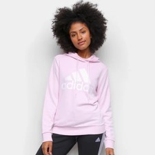 adidas Essentials Big Logo Hoodie Women's Medium Pink White Fleece Pullover