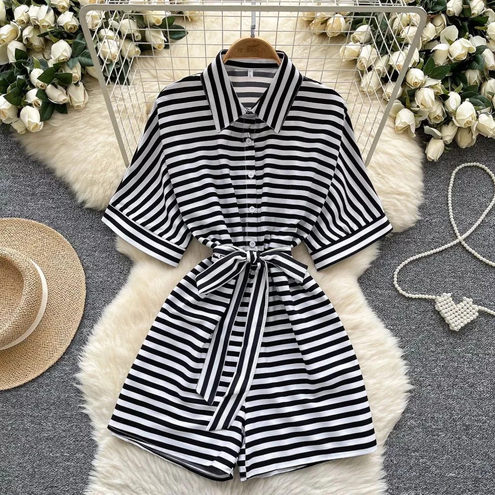 Tuta Donna Due Pezzi A Righe – Top Corto Maniche Lunghe E Pantaloni A Gamba Larga Con Coulisse – Set Casual In Maglia A Costine Per Il Tempo Libero E Lo Yoga