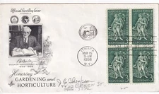 STAMP US SCOTT 1100 "Gardening & Horticultural Clubs" 3 CENT 1958 FDC BLOCK of 4