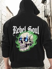 Men's Heavyweight Hoodie - Rebel Soul Skull Graphic Pullover Sweatshirt, All-Sea