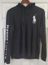 Polo Ralph Lauren Hoodie Shirt Mens Medium Big Pony Embroidered Polo Sport Black