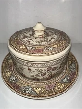 Antique Edge Malking & Co 1873-1890 Floral Hand Painted Cheese Keeper  Dish