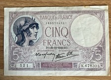 5 Francs 26=12=1940 France, Banque de France