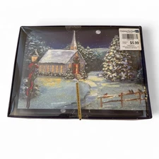 Boxed Christmas Cards Snowy Church Scene Glitter Design Christmas Tree Shop