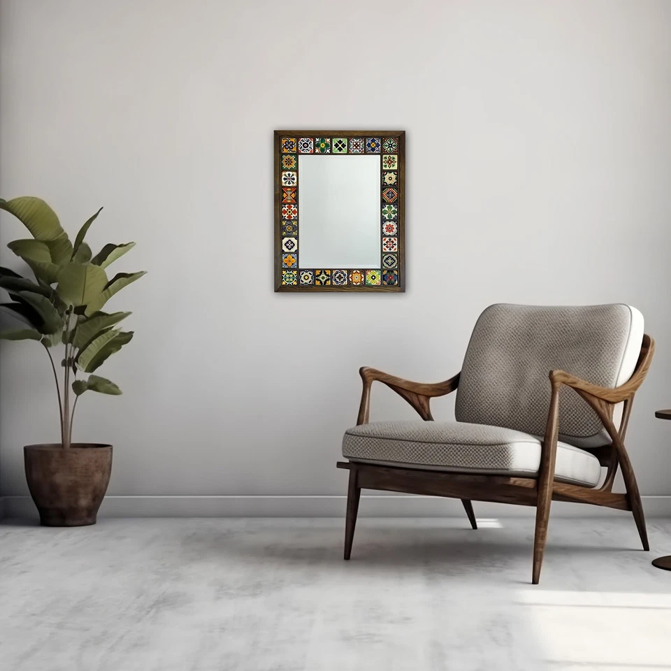 Mediterranean Mosaic Mirror Handmade Ceramic Wood Frame Wall Art Decor Gift - Image 3 of 4