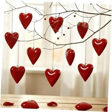 12 Pcs Valentines Red Metal Heart Ornament Red Hearts Hanging Decorations