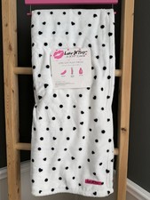 Betsey by Betsey Plush Throw Blanket White Black Polka Dot Hearts 50x60 New NWT