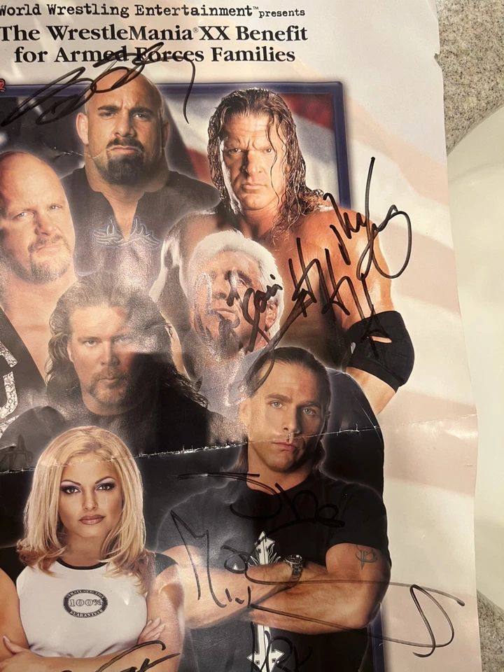 WrestleMania XX Armed Forces Poster Signed By Goldberg Stone Cold HHH HBK ALL 6 - Image 2 of 4
