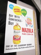 MAZOLA CORN OIL popcorn 1960s advertising store display sign cartoon kid balloon