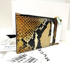 AUTH NWT 490 Alexander McQueen Python Print Leather Business Zip Card Holder