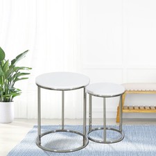 Round Nesting Coffee Table End Table Set of 2 Stacking Side Tables Metal Frame
