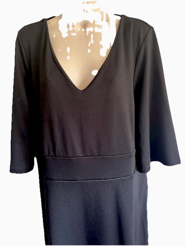 Lands' End a-line dress black knit V-neck three-quarter flare sleeves Midi 18W - Picture 10 of 14