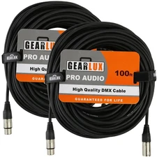 Gearlux 100-Foot XLR Microphone Cable, Male to Female, Black - 2 Pack