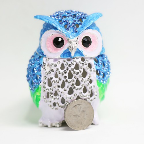 Schmuck emailliert Tier Vogel Schmuckschatulle/Figur mit Strass - Eule Statue - Bild 5 von 6