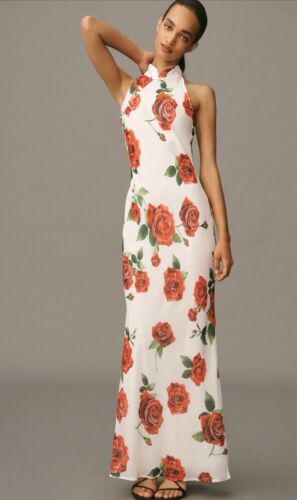 Anthropologie SAU LEE Maxi Dress Women Red Gladys Halter Preppy Retro Size 4 NWT