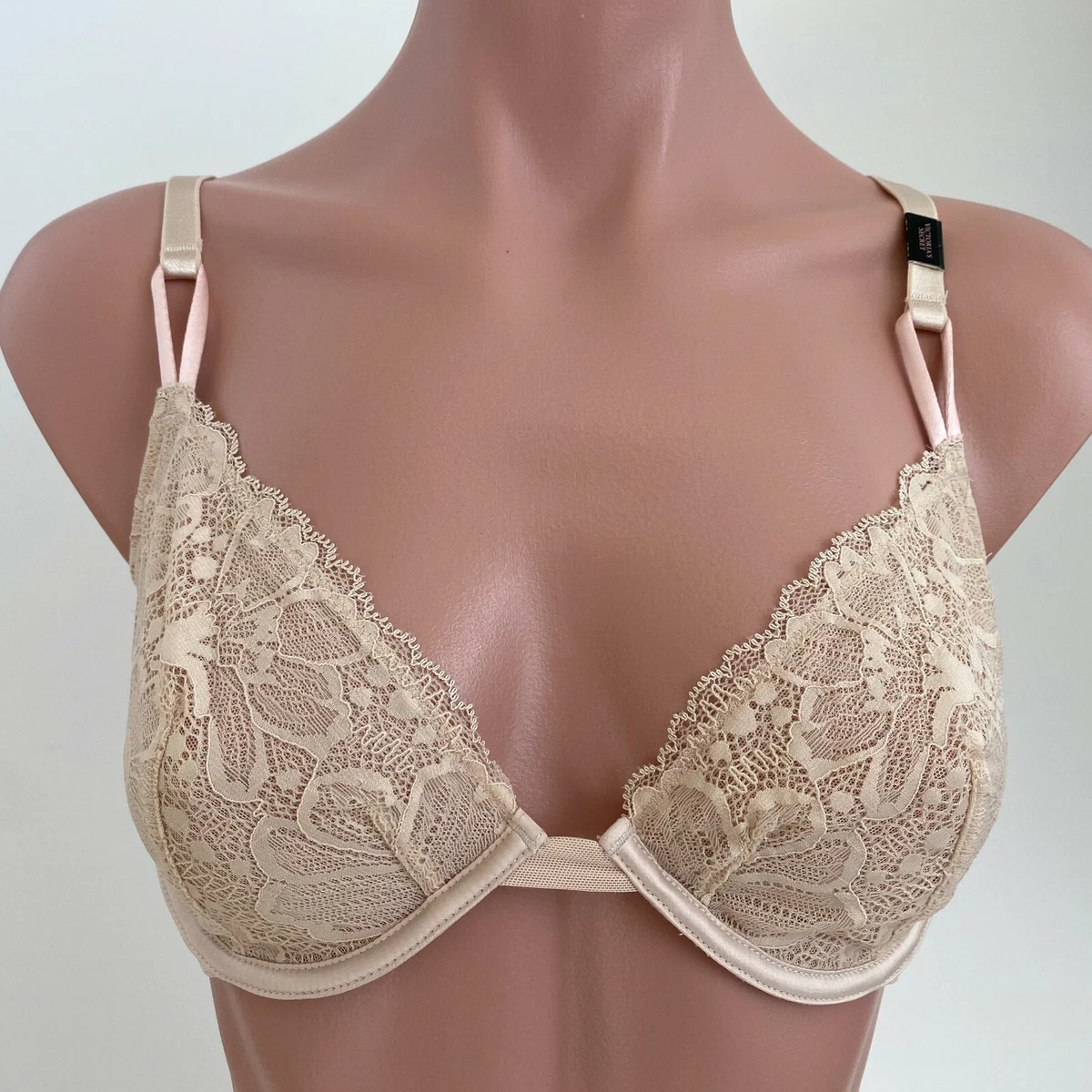 Victoria's Secret Lace Underwire Unlined Demi Bra Beige Size 38DDD