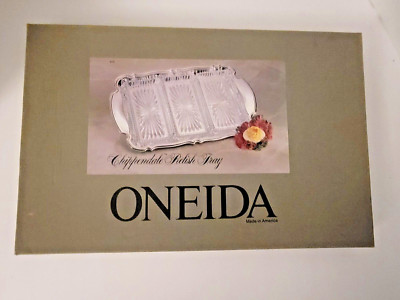 Plateau Oneida Chippendale En Argent Avec 3 Doublures Cristal - Made In USA, Neuf