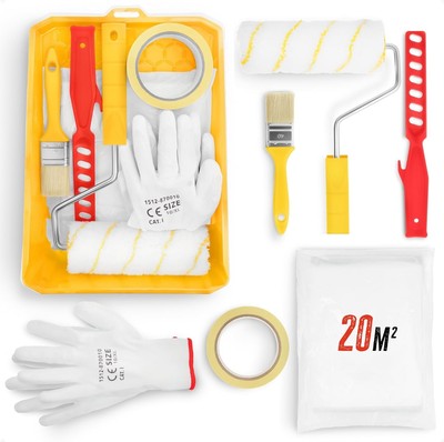 All in One Paint Roller Set 8PCs für Wände Malerei, Enthält Kunststoffabdeckung