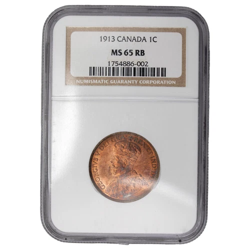 Canada 1913 Large Cent Coin - NGC MS-65 Red & Brown