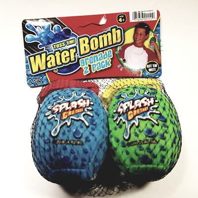 Water Bomb Toss Em Splash Grenades Set of 2 Colorful Soft Sponge Grenade Shaped