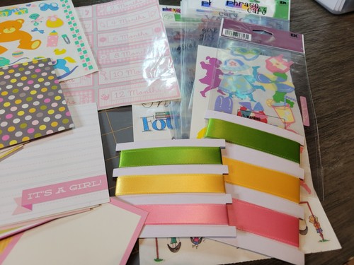 It's a Girl Scrapbook Supply Lot Junk Journal Stickers, Papers, Buttons, Ribbons - Picture 8 of 10
