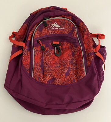 High Sierra Backpack, School, Travel, or Work Bookbag Purple/orange/Multi 