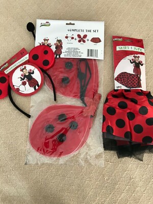 NEW 3 piece LADY BUG DRESS UP SET FOR KIDS-SKIRT-HEADBAND-WINGS