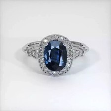 2Ct Oval Cut Simulated Sapphire Engagement Halo Ring 14k White Gold Plated