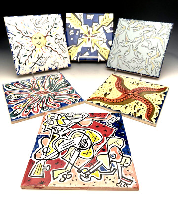 Salvadore Dali Enameled Ceramic 1954 Tiles Signed, 6 pcs