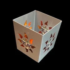 Square Sun Face Silver Metal Tea Light Candle Holder Celestial by Axicon 3"