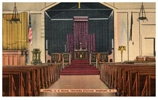 Postcard 1943 Chapel U.S. Naval Training Station Newport Rhode Island flags