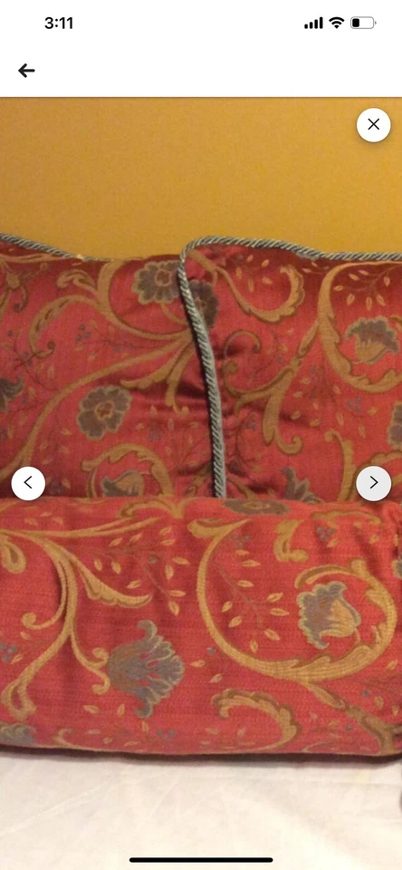 3 Custom Made Pillows And Neckroll With Cording And Ruffles - Image 3 of 4