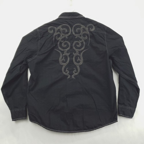 Machine Shirt Mens XL Black Embroidered 100% Cotton Pockets Classic Button-Up - Picture 2 of 12