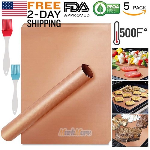 5x Copper Grill Mat BBQ Pad Non Stick Barbecue Mat Cooking Chef Bake Reusable US - 第 1/12 張圖片