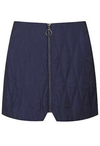 Navy Blue quilted zip front mini skirt Topshop premium 10 UK