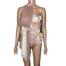 Meekelle Couture Collections Leotard Small Adult Pink White Floral Applique