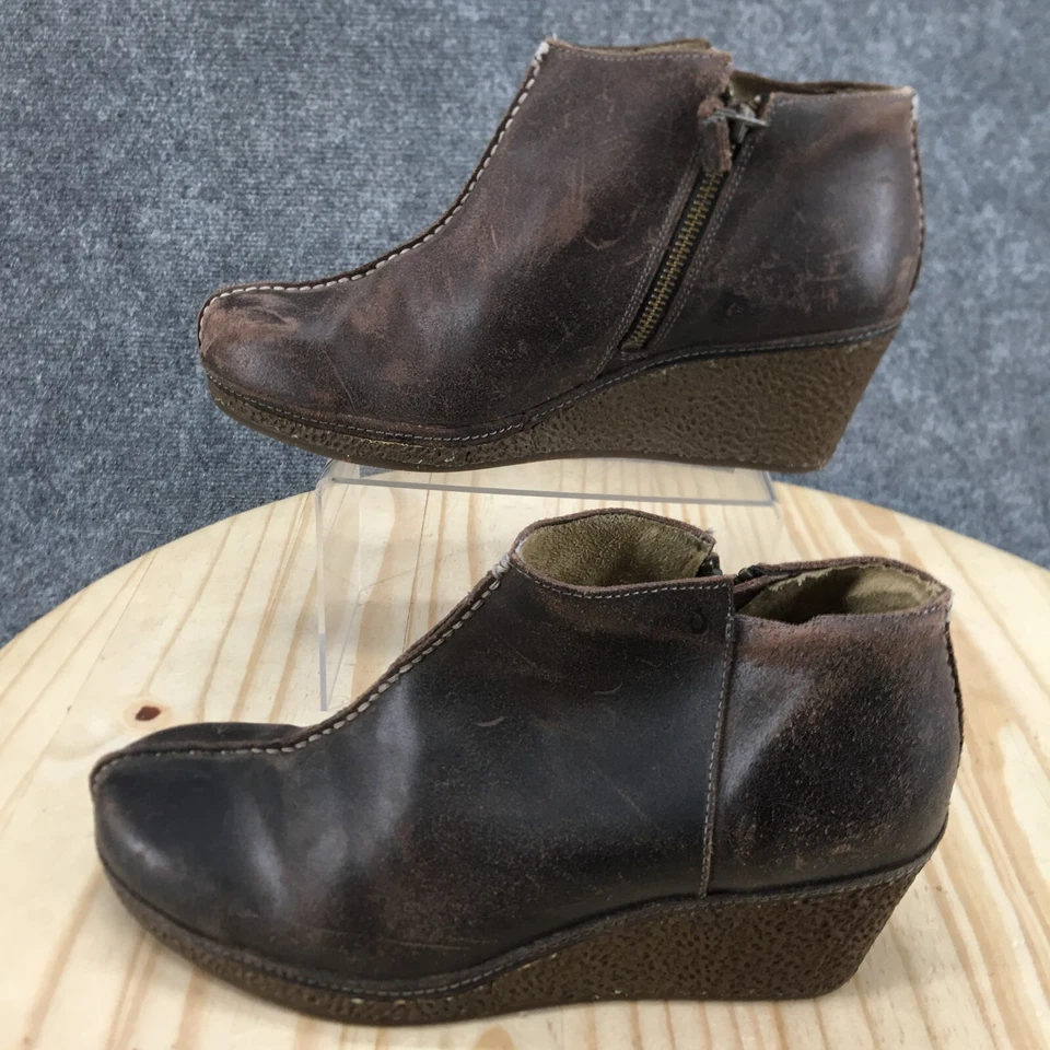 OluKai Botas Mujer 11 Humu Botines Cuero Marrón Tacones de Cuña Cremallera Lateral Foto 2 de 4