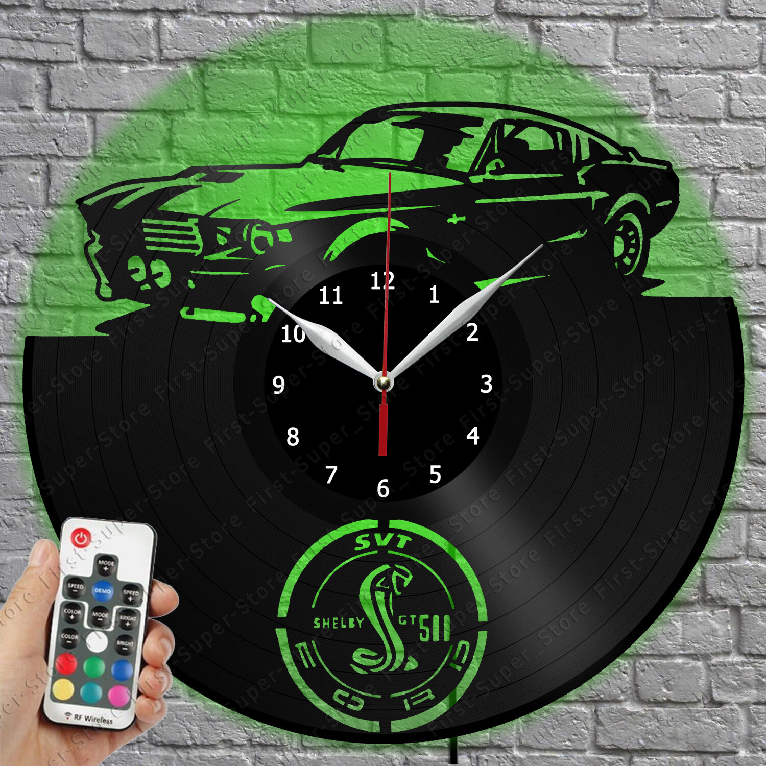 LED Clock Ford Shelby GT500 Vinyl Record Wall Clock with LED Light 3906-image
