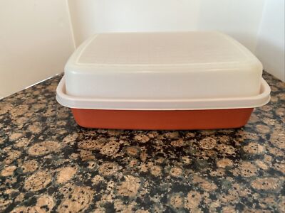 Vintage Tupperware Grid Deli Meat Hot Dog Bacon Marinade Keeper 1292 Paprika