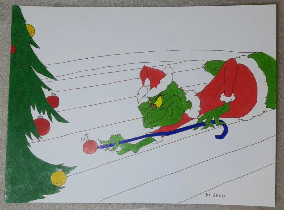 Dr. Seuss Drawing GRINCH Playing Pool Christmas ~ Original Signed Art 🏅 Foto 2 de 4