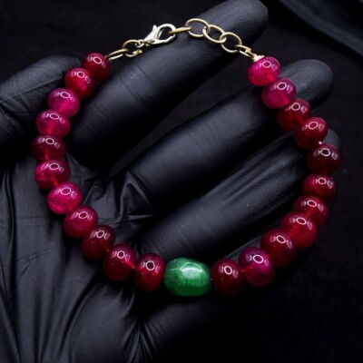 Tolles 115,00 kt rosa Rubin & Smaragd Perlen wunderbares Armband VK 36 E643