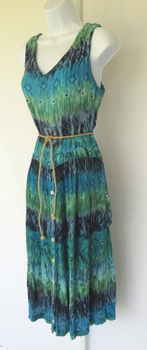 Vintage 80er 90er BOHO HIPPIE KLEID ABALONE KNÖPFE SEIL GÜRTEL TASCHEN ÄRMELLOS - Bild 8 von 12