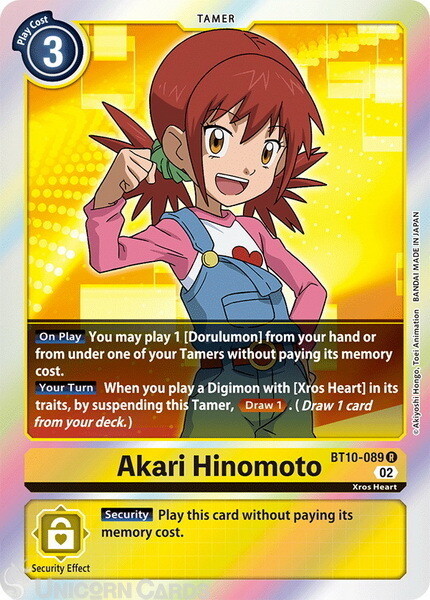 BT10-089 Akari Hinomoto Rare Mint Digimon Card
