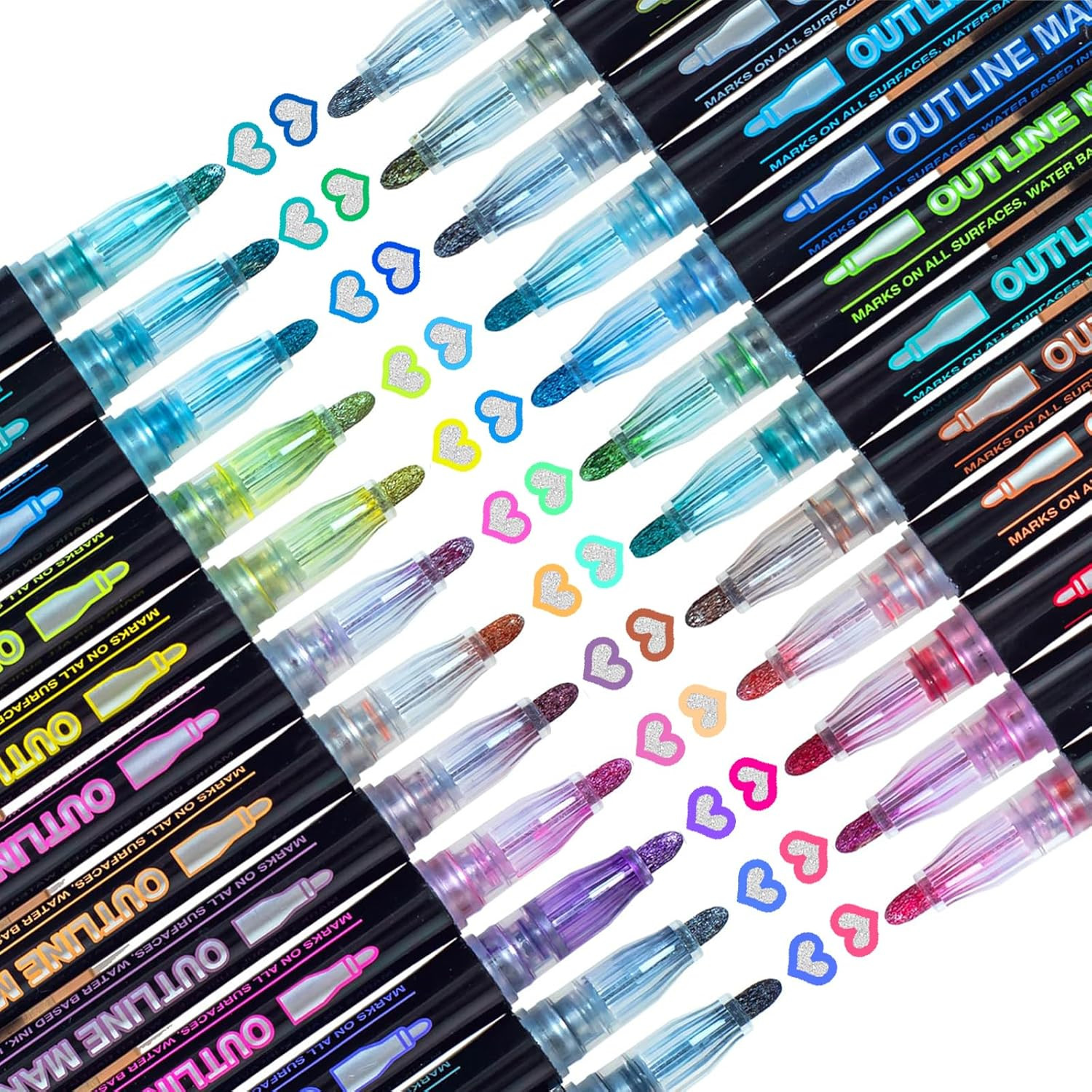 24pcs Glitter Outline Markers Metallic Pens for Kids Arts Crafts Girls Boys