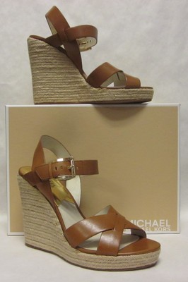 Michael Kors Viola Luggage Brown Wedge Espadrille SIZE