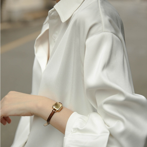 Women Shiny Satin Long Sleeve Shirt Faux Silk Button Blouse Top Office Work Chic - Picture 6 of 17