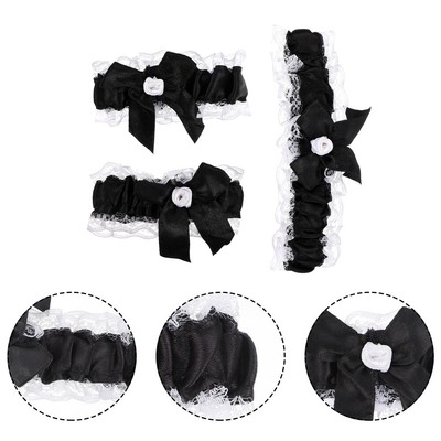 Women Lace Garters Bow Garter Bracelet Lace Leg Garter Maid Lace Collar Bracelet