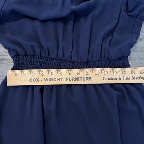 Navy Prairie Dress Womens Med Tiered Smocked Waist Boho Flutter Sleeve Flowy - Picture 14 of 15