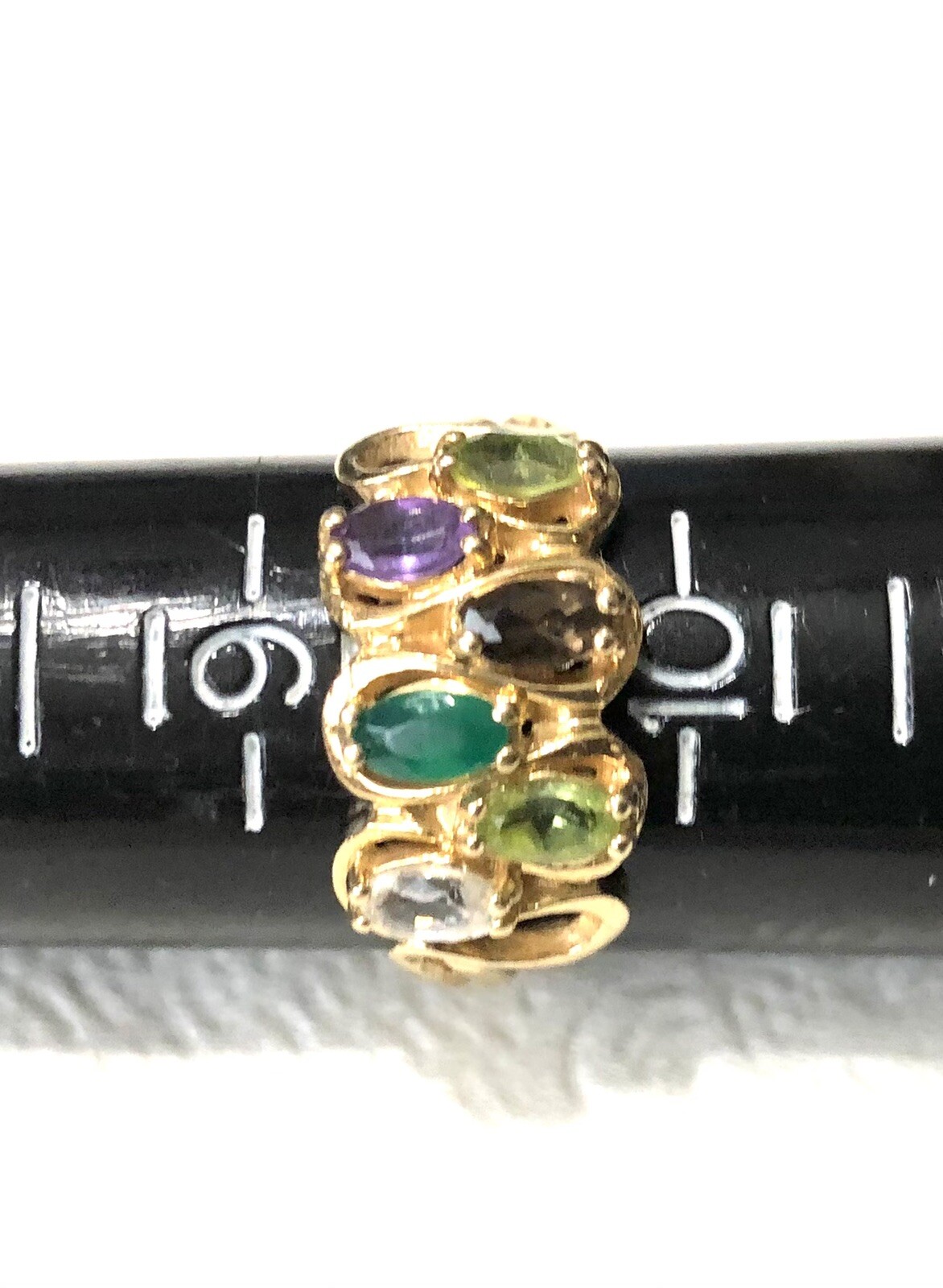 14k Solid Yellow Gold Multi Gemstone Ring Amethys… - image 9